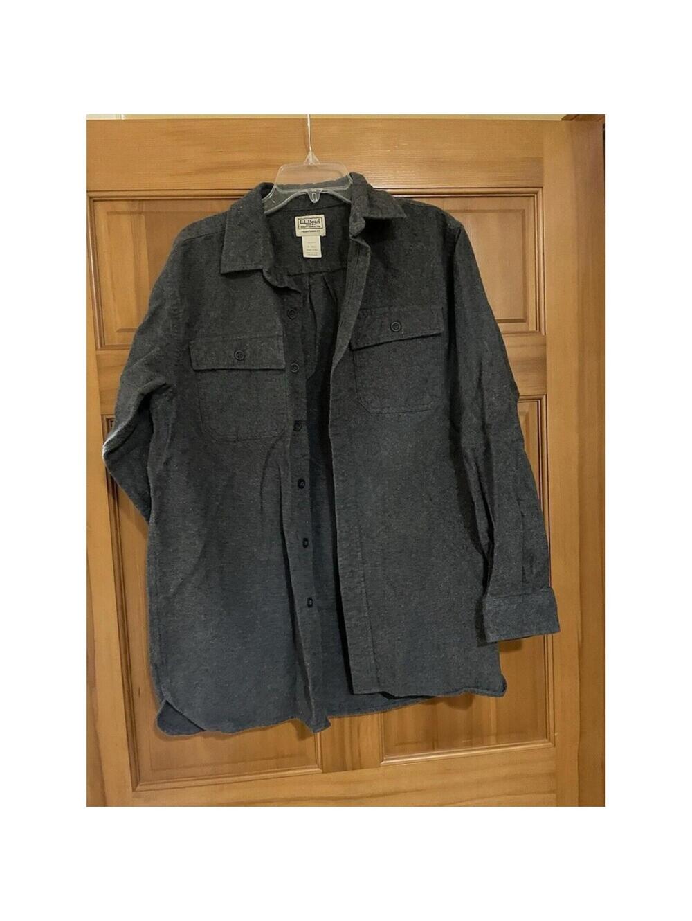 Men’s L.L.Bean Grey Flannel Button Down Shirt 100% Cotton M Medium Traditional